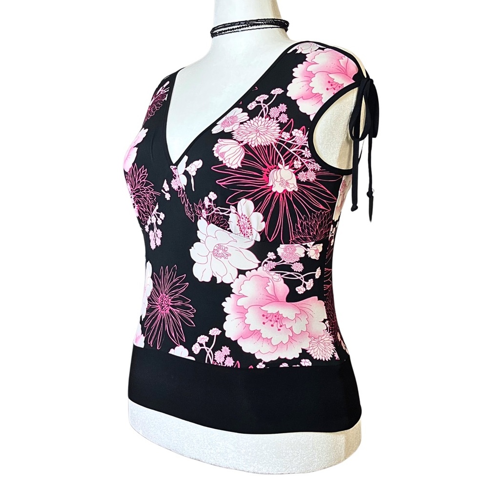 Vintage Y2K Torrid Black Pink Floral Top Fairycore Bows L/XL Whimsigoth Fairy - Picture 2 of 8